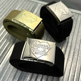 Black Human Made Logo Belt showing the branded strap with the Human Made logo embossed in black leather.