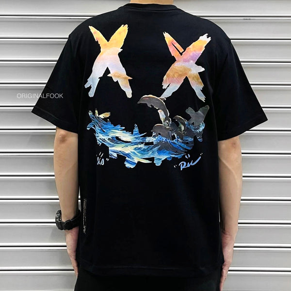 Rickyisclown [RIC] Sunset Ocean Smiley Tee Black [R17230418E-H8] RICKYISCLOWN RICKYISCLOWN - originalfook singapore