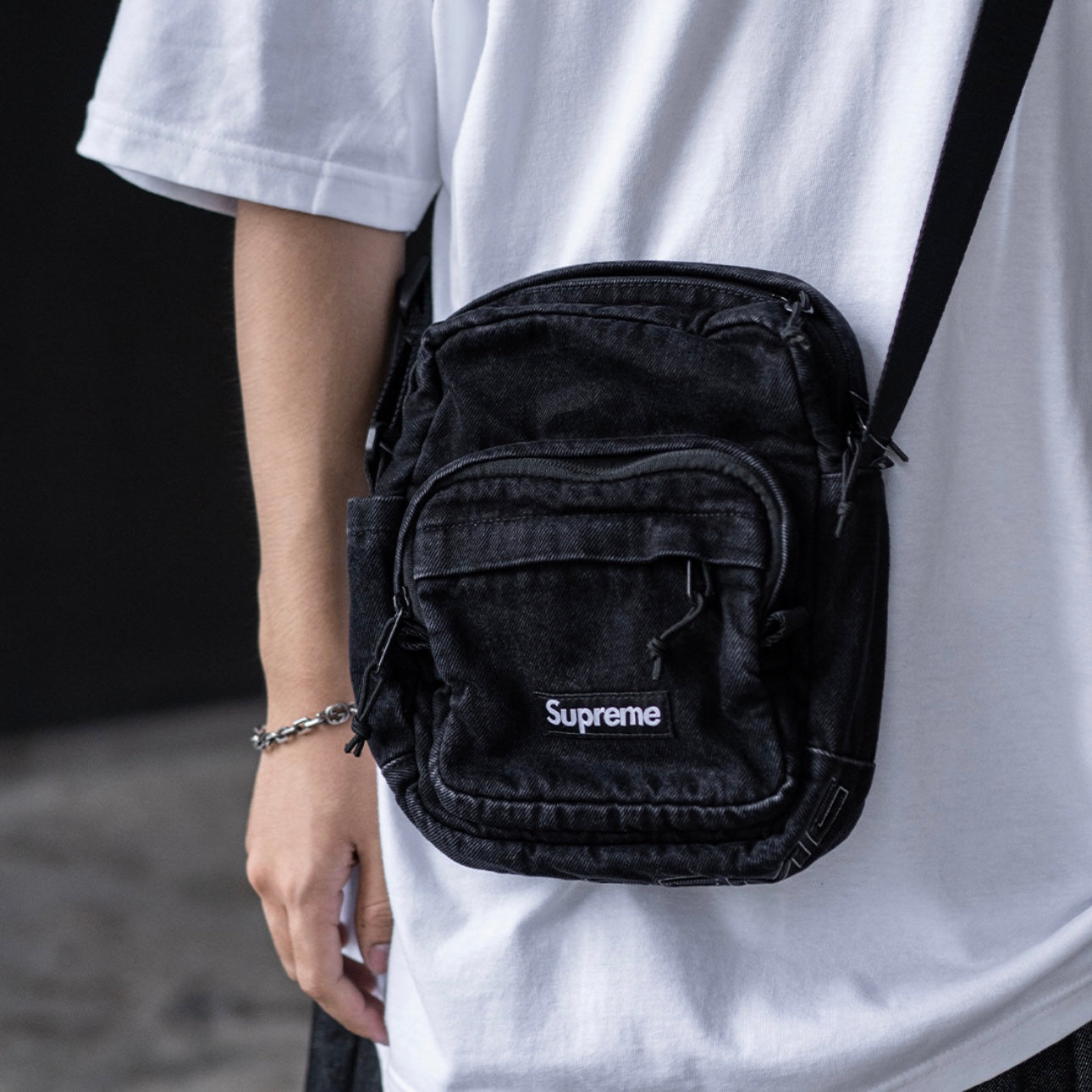 Buy Supreme Box Logo Denim Shoulder Bag Black online in Singapore