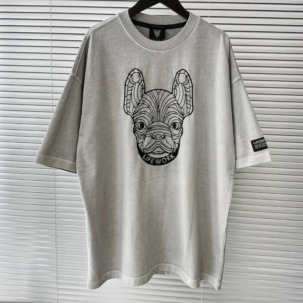 LifeWork Embroidered Outline Bulldog Tee Grey LIFEWORK LIFEWORK - originalfook singapore
