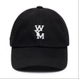Black Wooyoungmi WYM logo cap, stylish headwear with adjustable strap and embroidered logo, perfect for casual fashion.