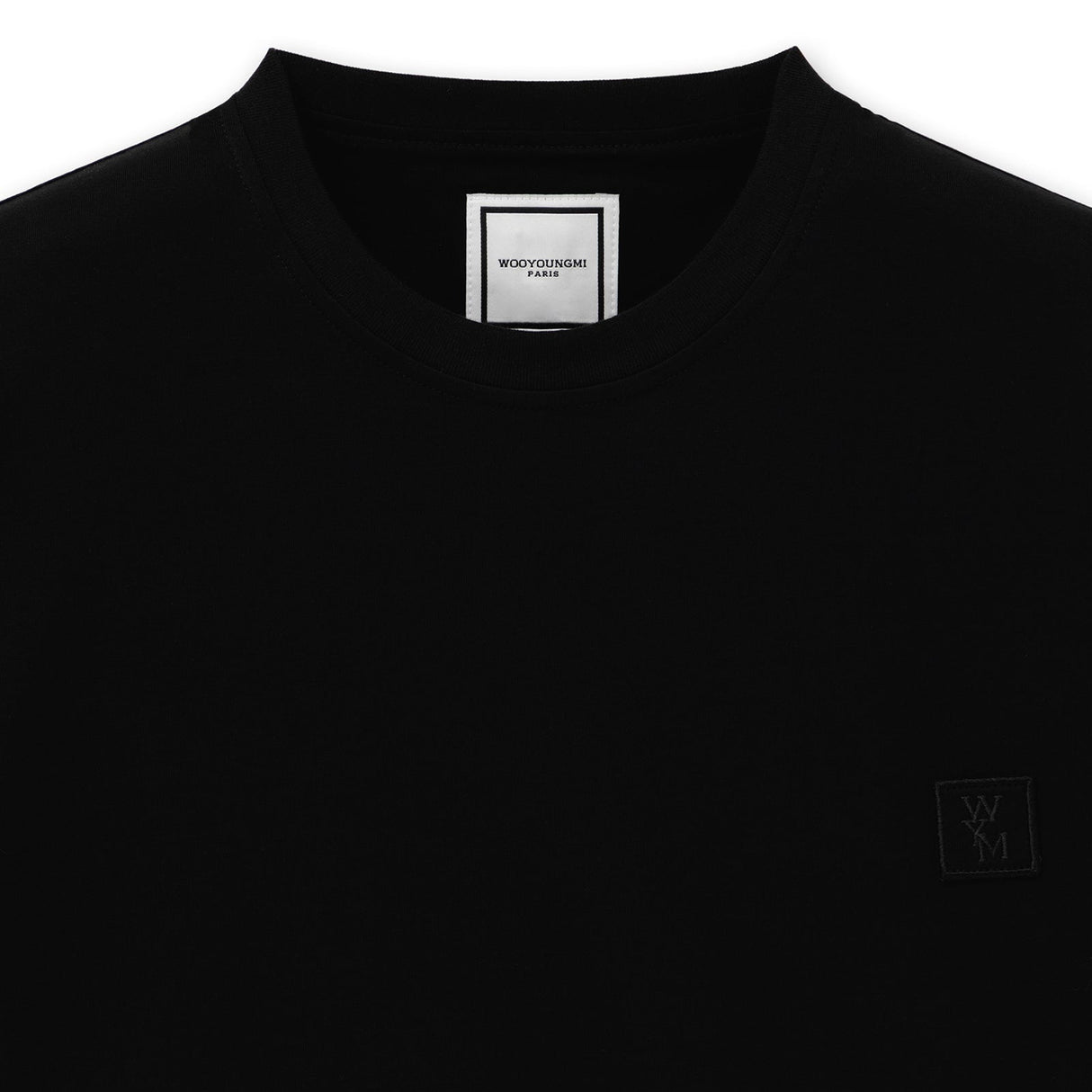 Black Wooyoungmi Signature Logo Tee, casual men's T-shirt featuring the brand's logo on the front.