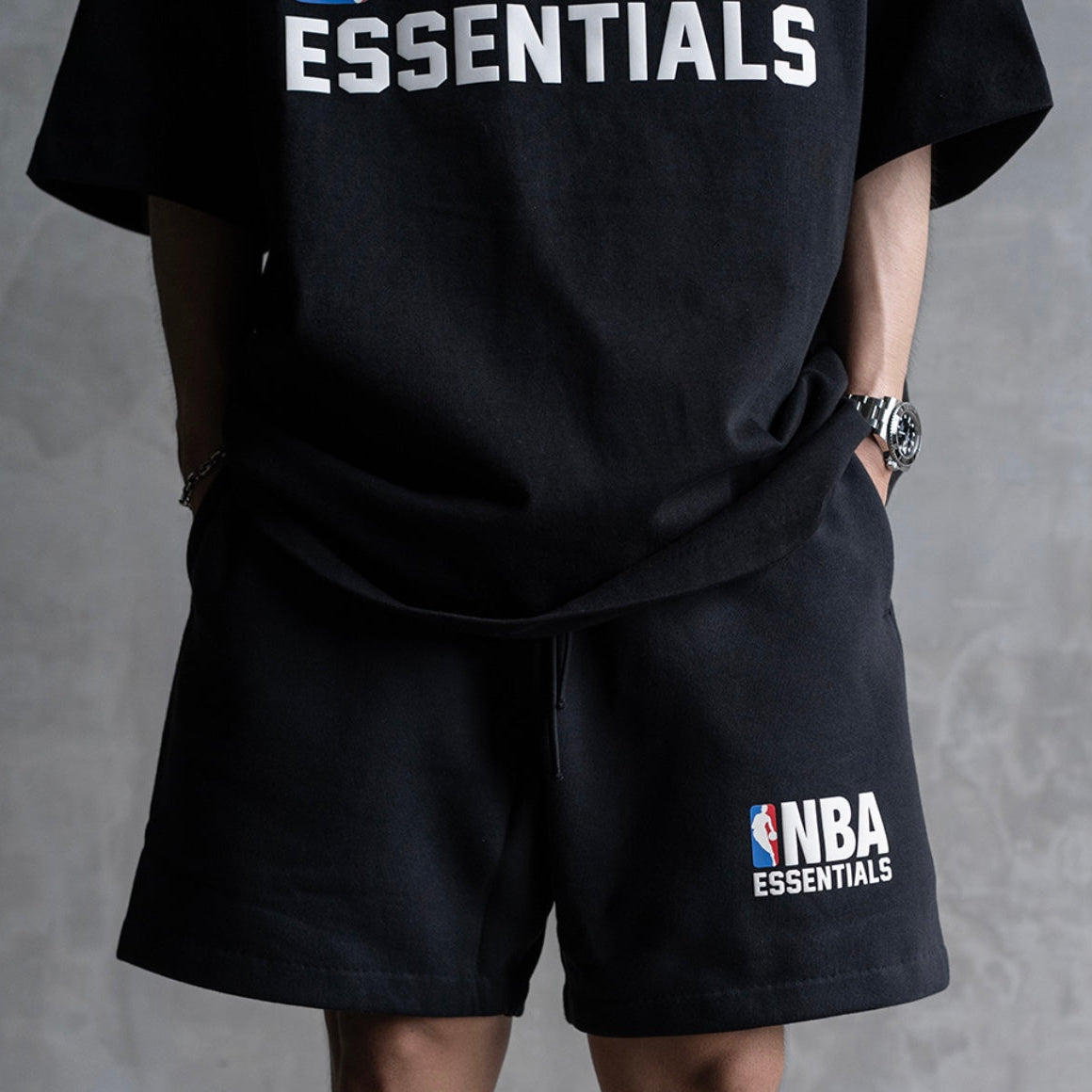 Fear Of God Essentials X NBA Logo Sweat Shorts Black | ORIGINALFOOK
