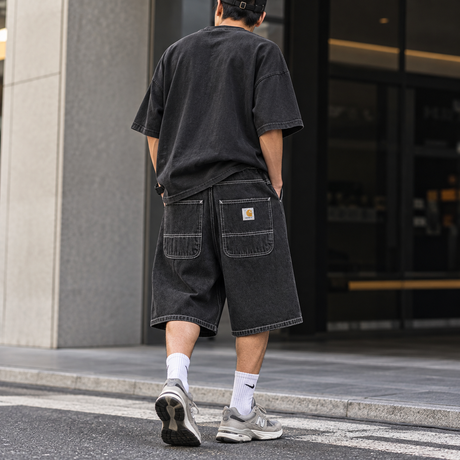Carhartt WIP black denim Simple Shorts with heavy stone-washed finish
