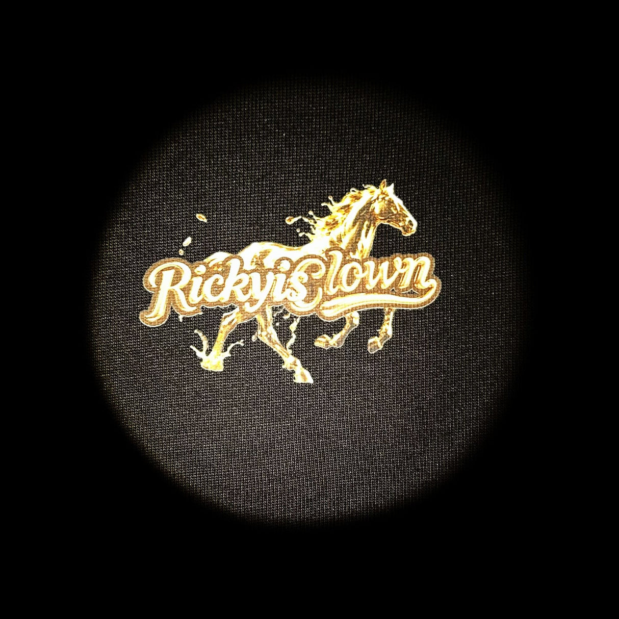 Black Rickyisclown Golden Horse Tee featuring a gold horse graphic on the front, casual RICKYISCLOWN apparel.