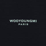 Dark navy Wooyoungmi tuft embroidered back logo tee, casual apparel with subtle embroidered detail on the back.