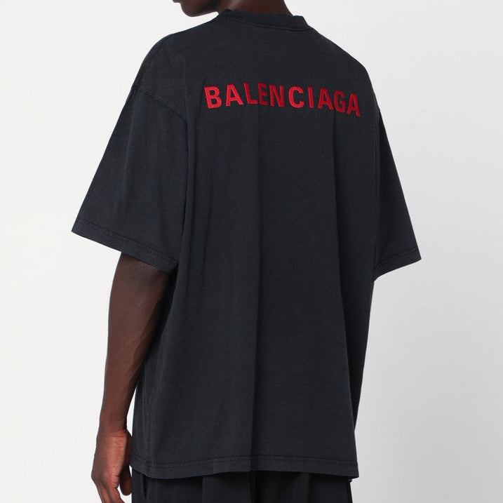 Balenciaga Embroidery Logo Medium Fit Tee Faded Black Red