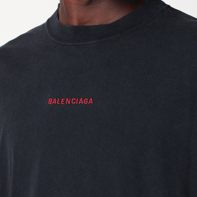 Balenciaga Embroidery Logo Medium Fit Tee Faded Black Red