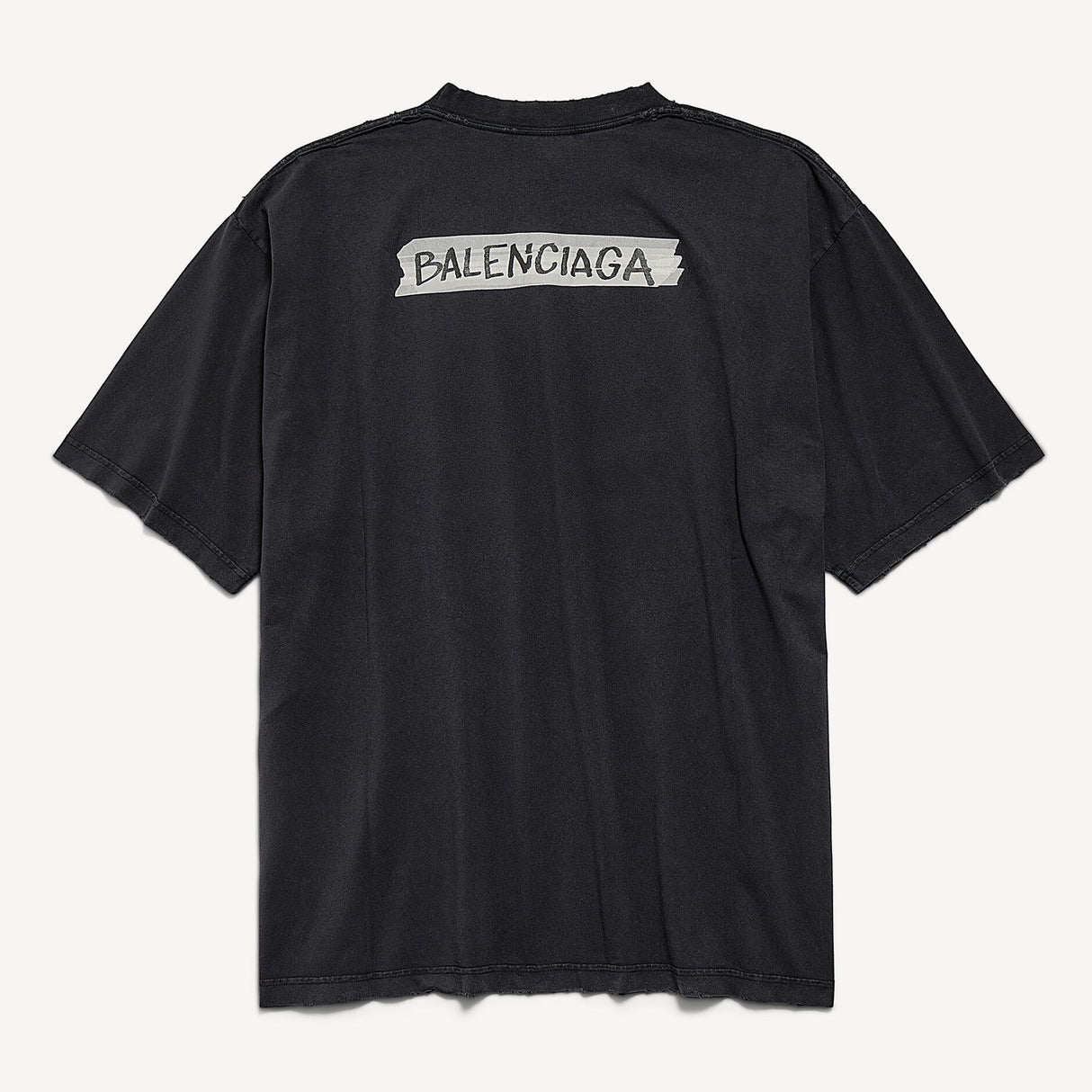 Black Balenciaga Masking Tape Tee shirt featuring the brand logo and casual fit, displayed on a plain background.