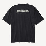 Black Balenciaga Masking Tape Tee shirt featuring the brand logo and casual fit, displayed on a plain background.
