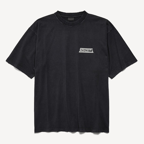 Balenciaga Masking Tape Tee in black, a stylish black t-shirt with graphic masking tape print, casual apparel by BALENCIAGA.