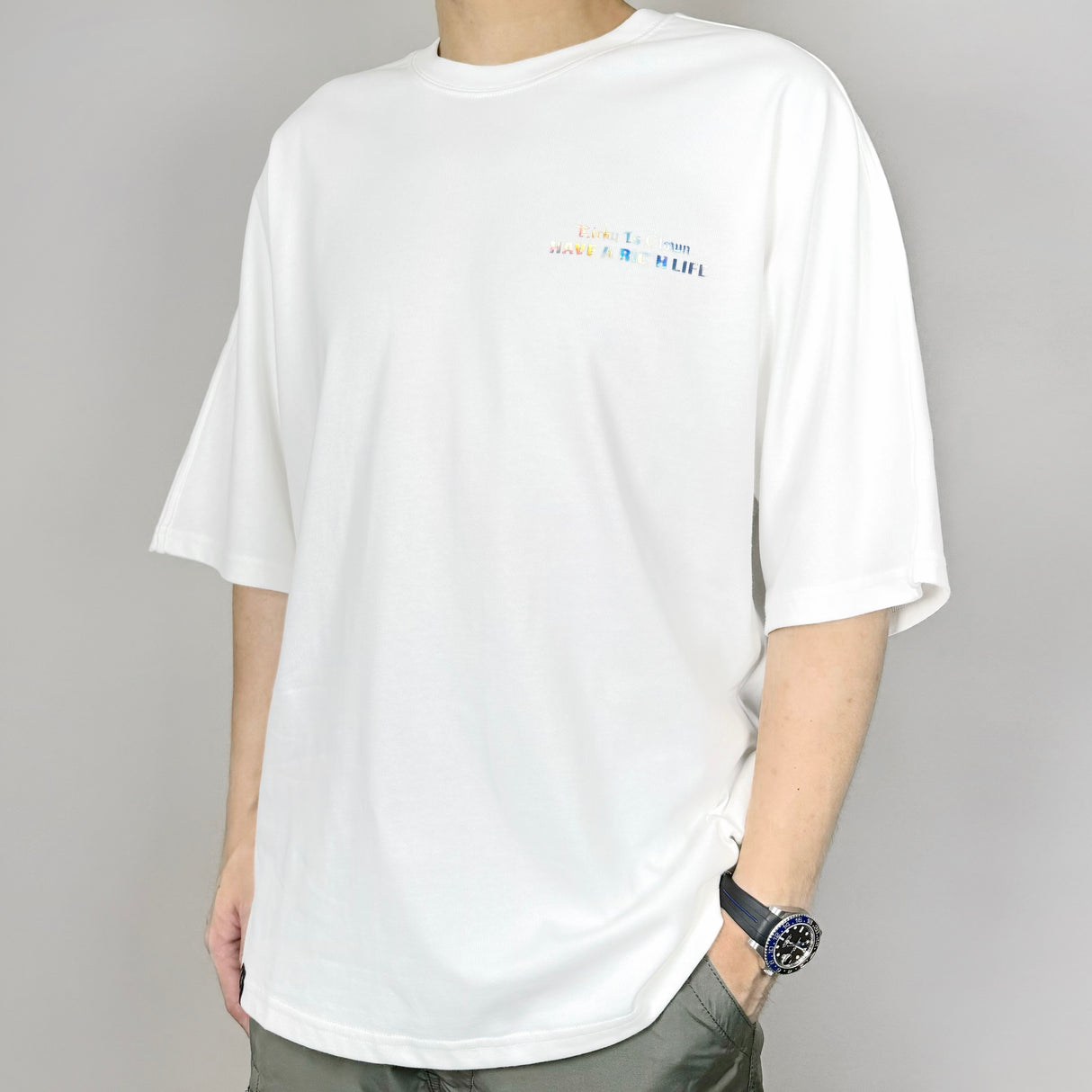 Rickyisclown [RIC] Holographic Gothic Logo Drop Shoulder Oversized Tee White [R9210322a-PPPP] RICKYISCLOWN RICKYISCLOWN - originalfook singapore