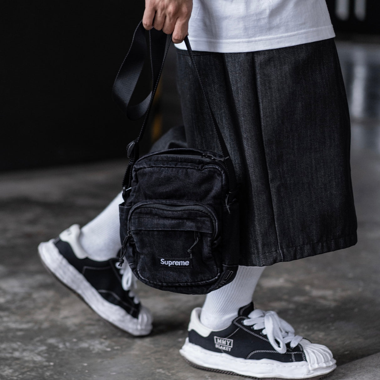 Supreme Box Logo Denim Shoulder Bag Black
