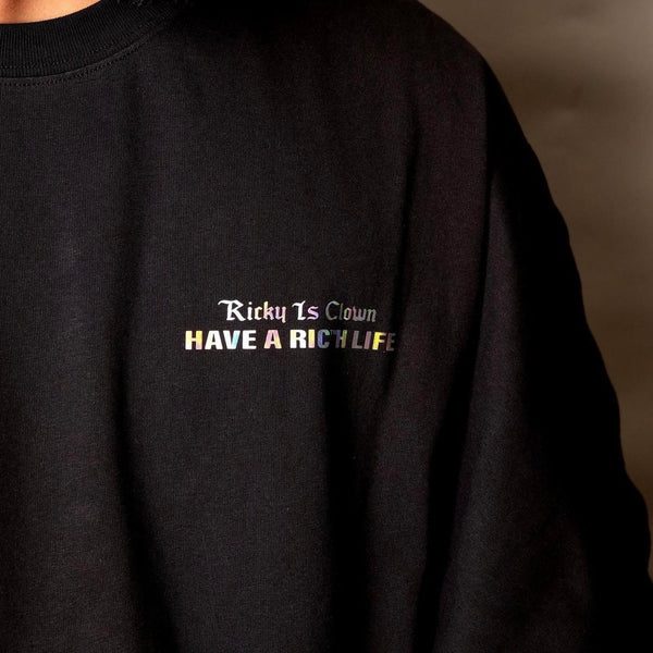 Rickyisclown [RIC] Holographic Gothic Logo Drop Shoulder Oversized Tee Black [R9210322a-PPPP] RICKYISCLOWN RICKYISCLOWN - originalfook singapore