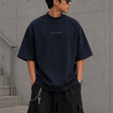 Navy MasonPrince Reflective Oversized Mock Neck Tee featuring a relaxed fit, mock neckline, and reflective accents, casual apparel.
