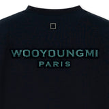 Dark navy Wooyoungmi tuft embroidered back logo tee, casual apparel with subtle embroidered detail and relaxed fit.