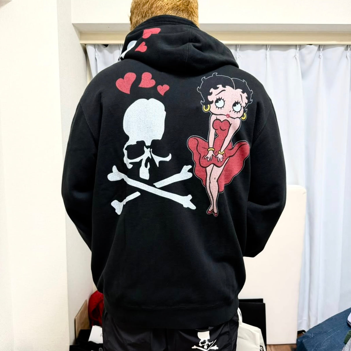 Mastermind World x Betty Boop Damaged Boxy Fit Hoodie Black Red