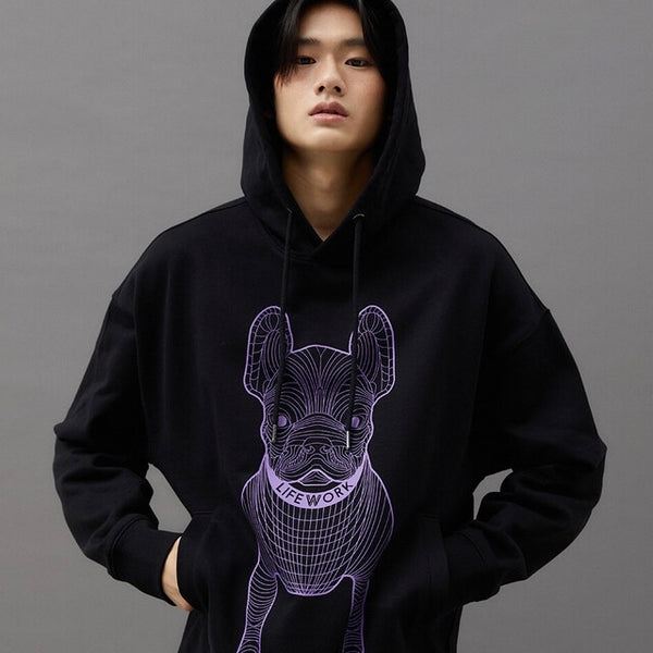 LifeWork Korea Bulldog Mascot Hoodie Black Purple lifework lifework - originalfook singapore