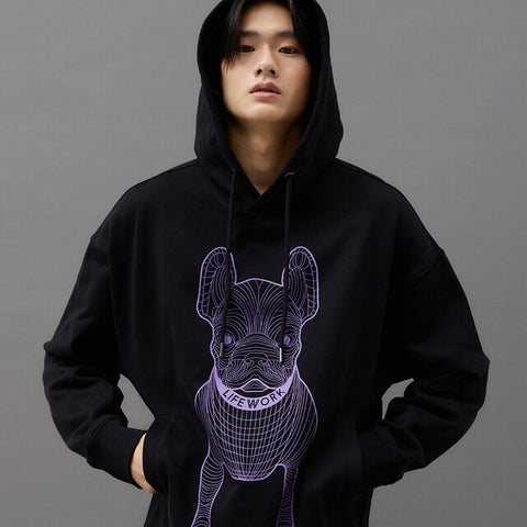 LifeWork Korea Bulldog Mascot Hoodie Black Purple