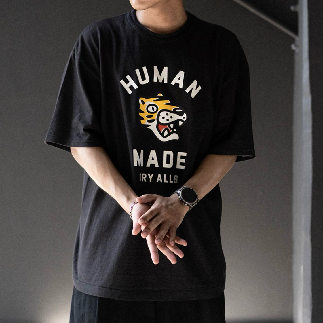 Black Human Made Tiger Tee featuring a tiger graphic on the front, casual cotton t-shirt, classic fit, in a black color.