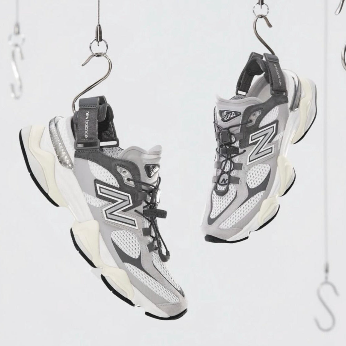 New Balance 9060 Mule Raincloud Castlerock sneakers with gray and white design, showcasing the stylish and comfortable footwear.
