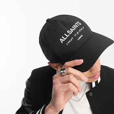 AllSaints Underground Logo Baseball Cap Black White - ORIGINALFOOK