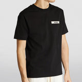 Black Jacquemus Grosgrain Logo Tee from Mastermind Japan, featuring a casual fit and prominent logo on the front.