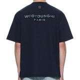 Dark navy Wooyoungmi tuft embroidered back logo tee, casual apparel with embroidered detail on the back.