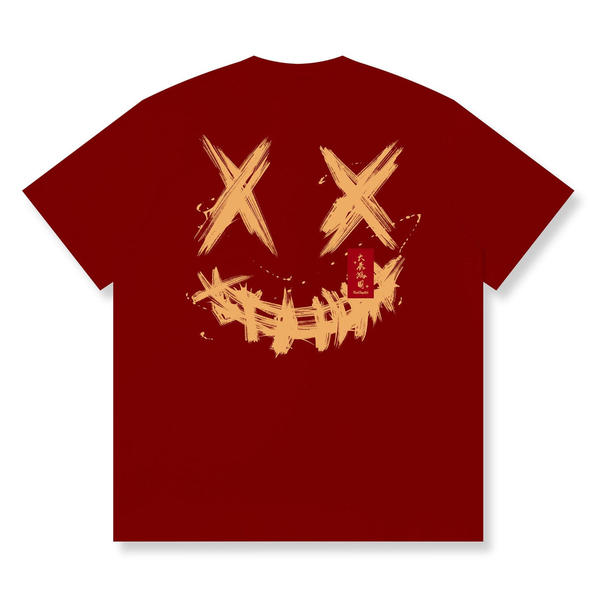 RICKYISCLOWN Golden Blessing Tee in red, featuring graphic design, casual fit, and brand logo on the front.