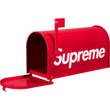 Red Supreme Gaines Mailbox apparel with bold branding and vibrant design, showcased on a model.