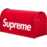 Supreme Gaines Mailbox apparel in red, featuring a bold mailbox graphic design on the front, casual streetwear style.
