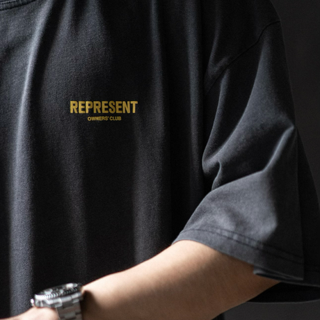 Represent Owners Club Logo Tee Vintage Grey Yellow