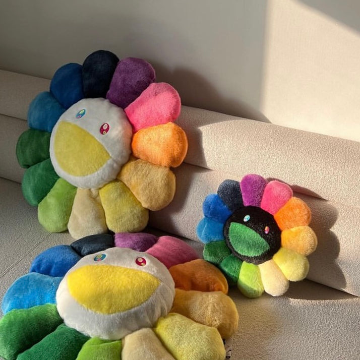 Takashi Murakami Kaikai Kiki Flower Plush Cushion Rainbow & Black (30cm) TAKASHI MURAKAMI TAKASHI MURAKAMI - originalfook singapore
