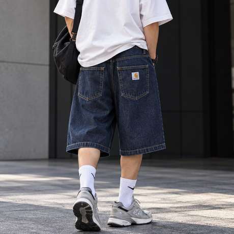 Carhartt WIP Landon loose denim shorts in blue rinsed finish, front view