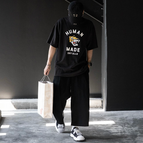 Black Human Made Tiger Tee featuring a tiger graphic on front, casual short-sleeve T-shirt for streetwear style.