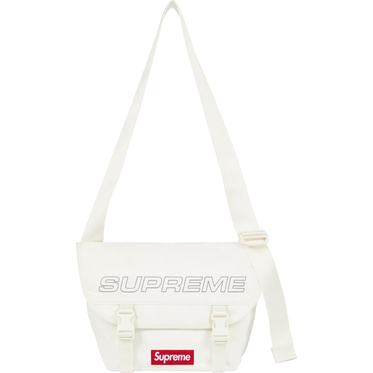 Supreme Reflective Logo Denim Messenger Bag White