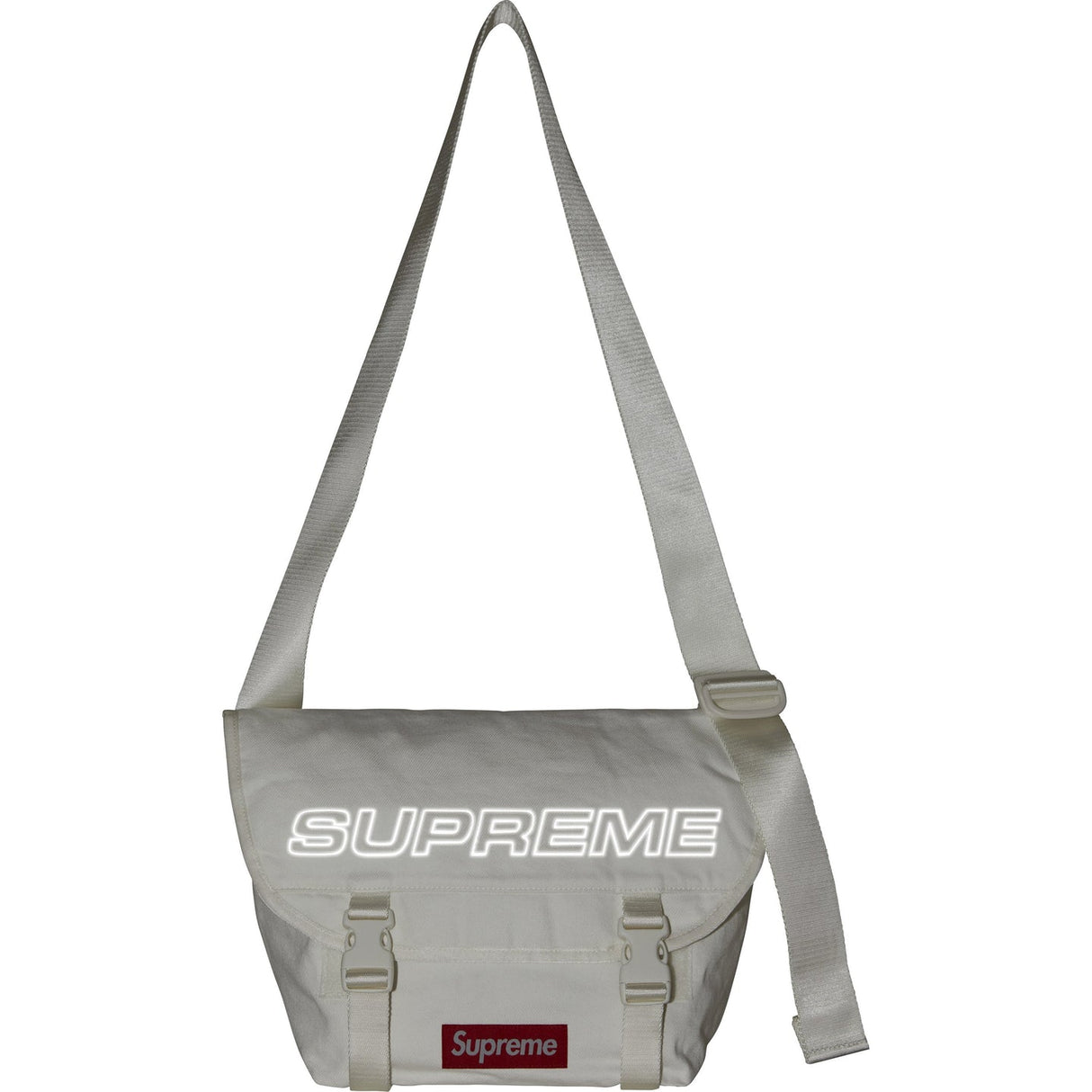 Supreme Reflective Logo Denim Messenger Bag White