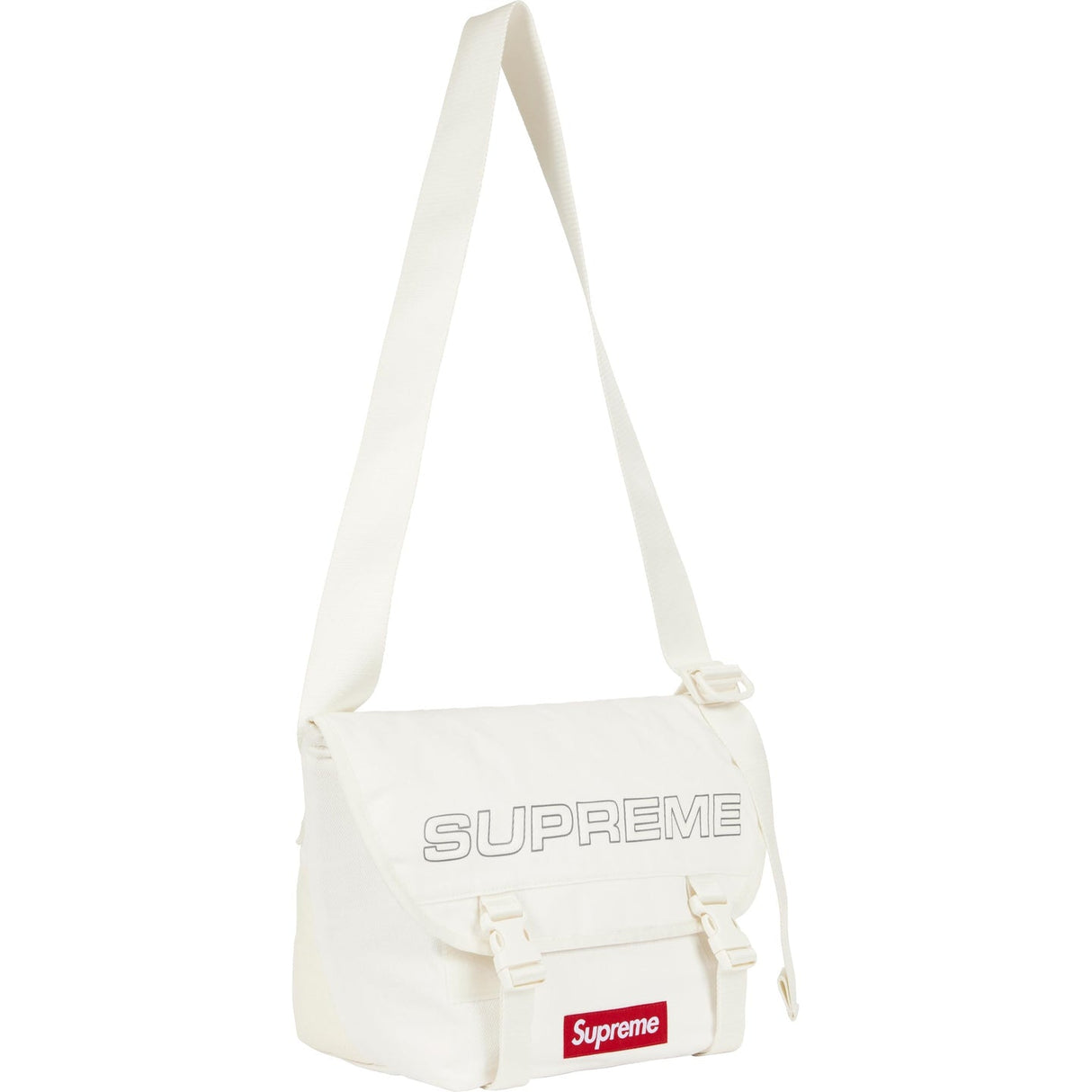 Supreme Reflective Logo Denim Messenger Bag White