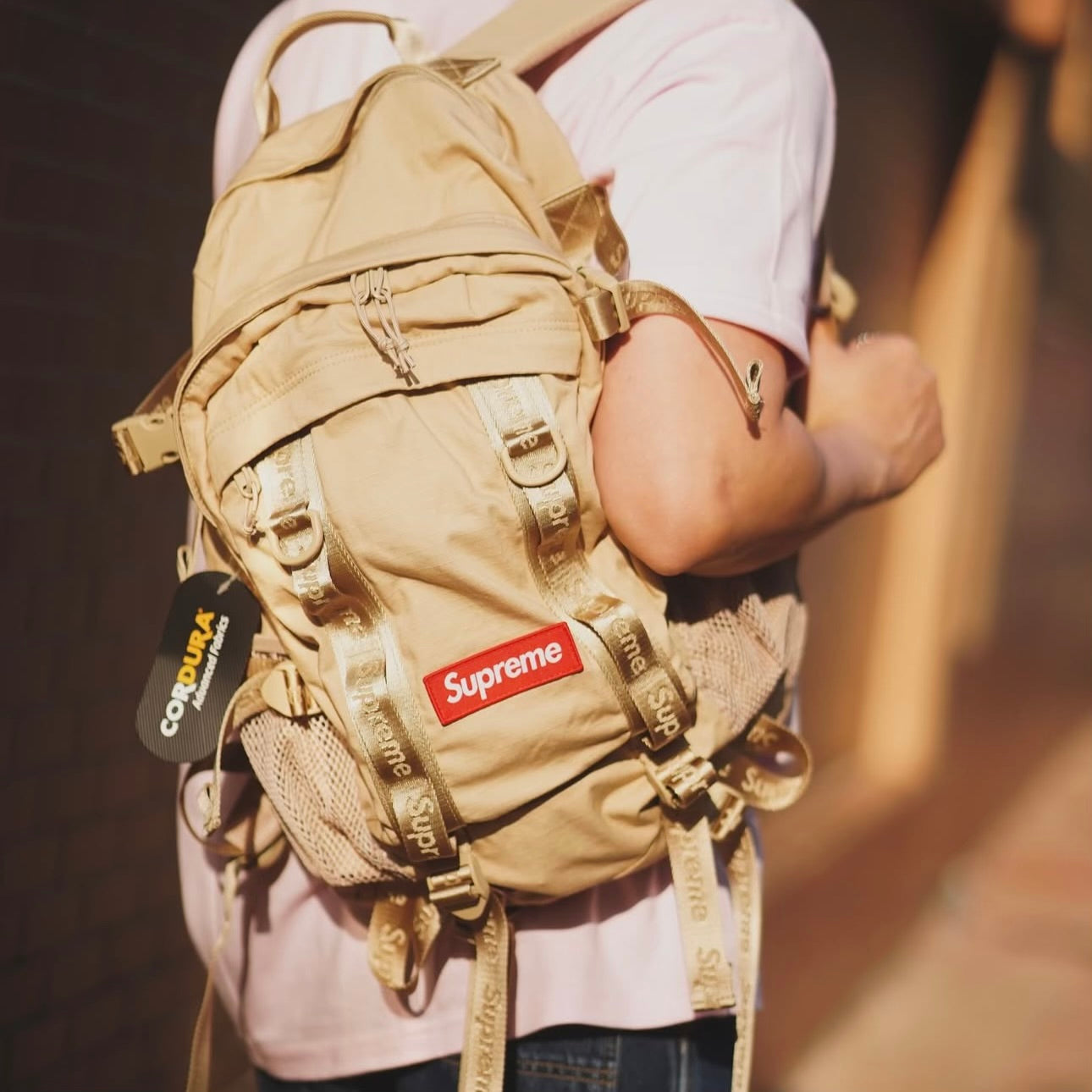 Buy Supreme Logo Backpack Tan SS26 online in Singapore