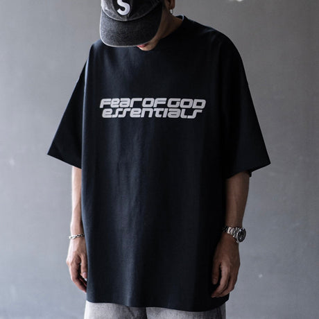 Fear of God Essentials Reflective Logo 90's Tee Black - ORIGINALFOOK