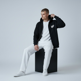 Black Neighborhood Classic Zip Hoodie, casual apparel with front zipper, featuring the NEIGHBORHOOD brand logo on the chest.