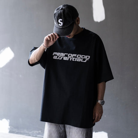 Fear of God Essentials Reflective Logo 90's Tee Black