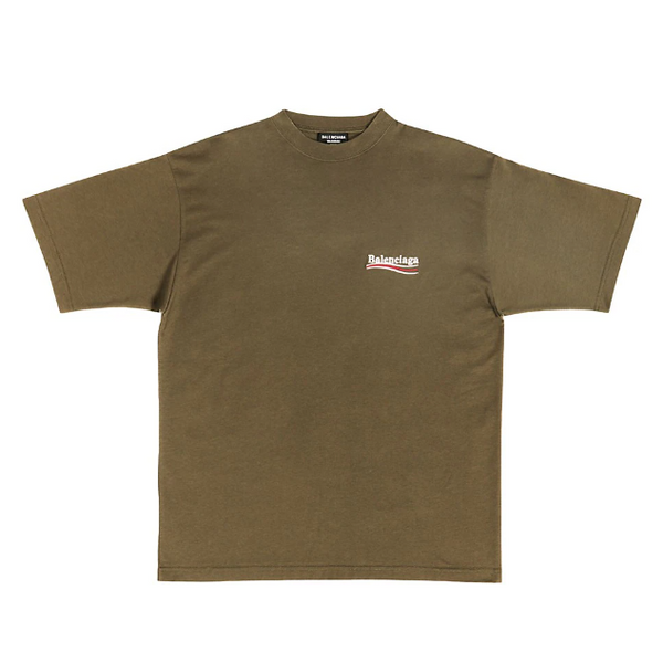 Balenciaga Political Campaign Embroidery Oversized Tee Olive BAL BAL - originalfook singapore