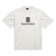 Balenciaga Nano BB medium fit white T-shirt with logo print, casual apparel, lightweight cotton fabric, front view.