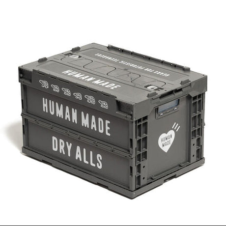 Grey Human Made foldable 50L container box for storage, showcasing the compact, foldable design and durable material.