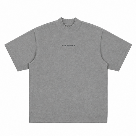 Dark grey MasonPrince Reflective Oversized Mock Neck Tee with a relaxed fit and soft fabric, perfect for casual wear.