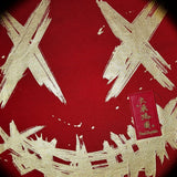 Rickyisclown Golden Blessing Tee in red, casual apparel featuring a graphic design, by RICKYISCLOWN.