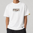 White FR2 embroidery smoking art tee featuring detailed smoking-themed design on the front, casual apparel by #FR2.