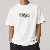 White FR2 embroidery smoking art tee featuring detailed smoking-themed design on the front, casual apparel by #FR2.