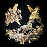 RICKYISCLOWN Golden Horse Tee in black featuring a detailed horse graphic on the front, casual apparel for men.